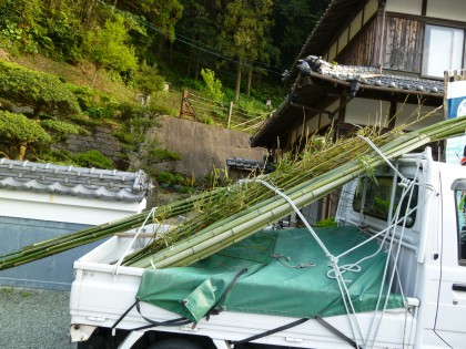 イノシシ用と菜園用に切り出した竹